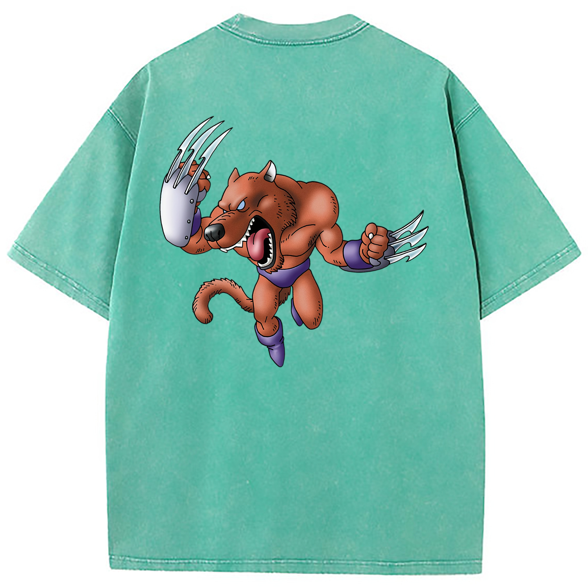 （画像用） ドラゴンクエスト Doragon Kuesuto Dragon Quest 綿100% ヴィンテージ風 半袖Tシャツ（背面プリント）